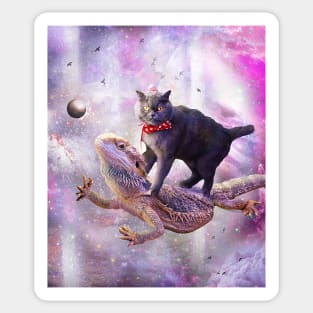 Space Cat Riding Bearded Dragon Lizard Sticker